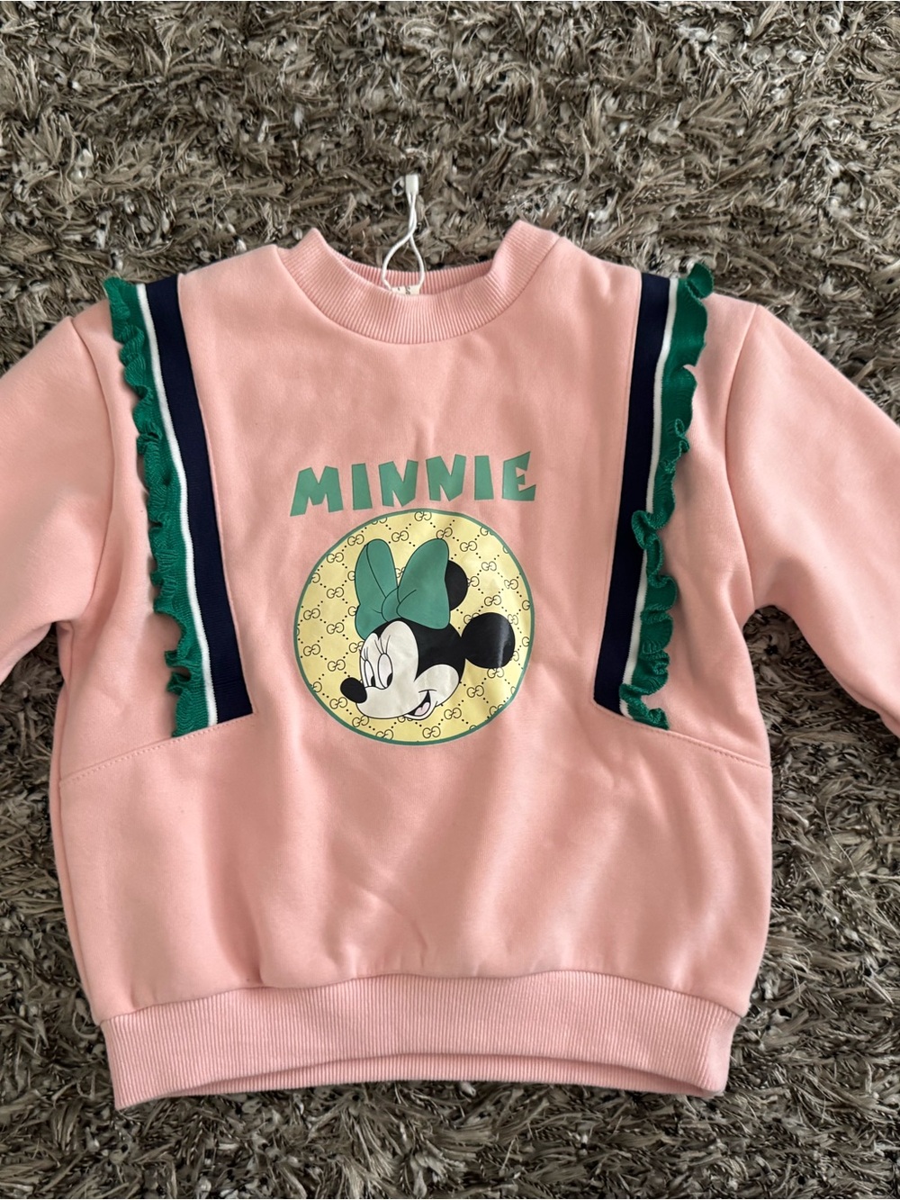 Pink Minnie Graphic Kids Sweatshirt with Green Trim